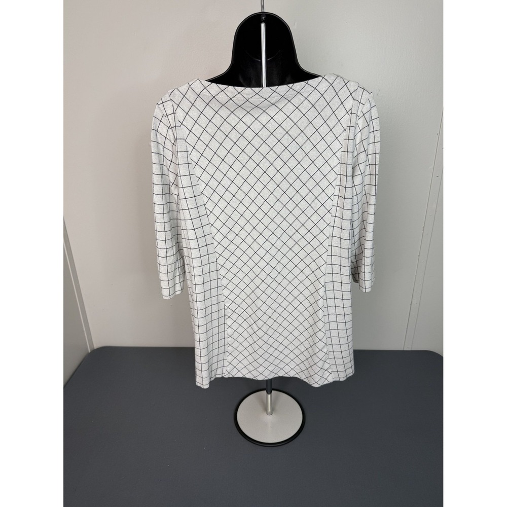 J Jill Ponte Knit Long Sleeve Top Women's Petite Large Grid Pattern Career - Picture 5 of 6
